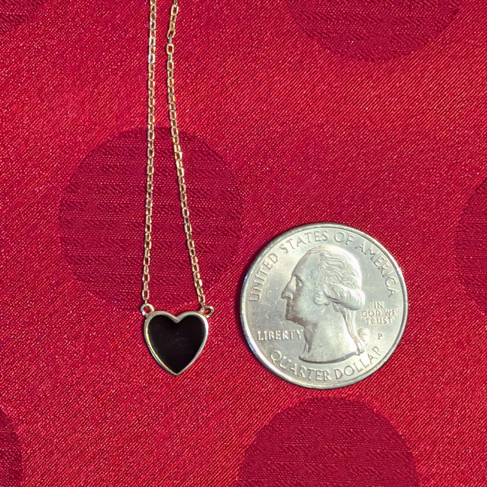 Black Enamel Gold Plated 925 Sterling Silver Heart Pendant Necklace - Picture 9 of 9